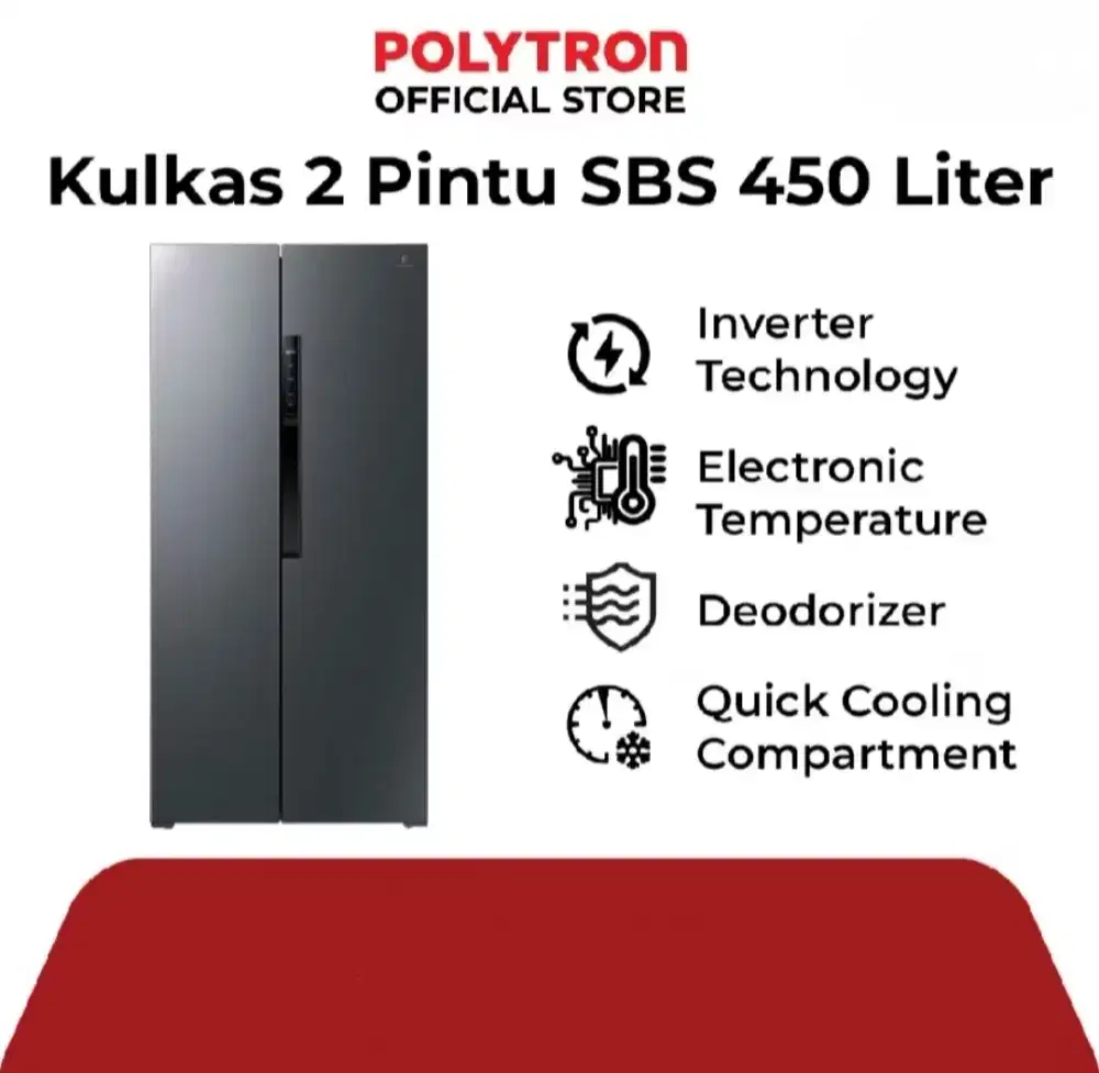 KULKAS 2 PINTU POLYTRON BELLEZA INVERTER SIDE BY SIDE PRS 460B