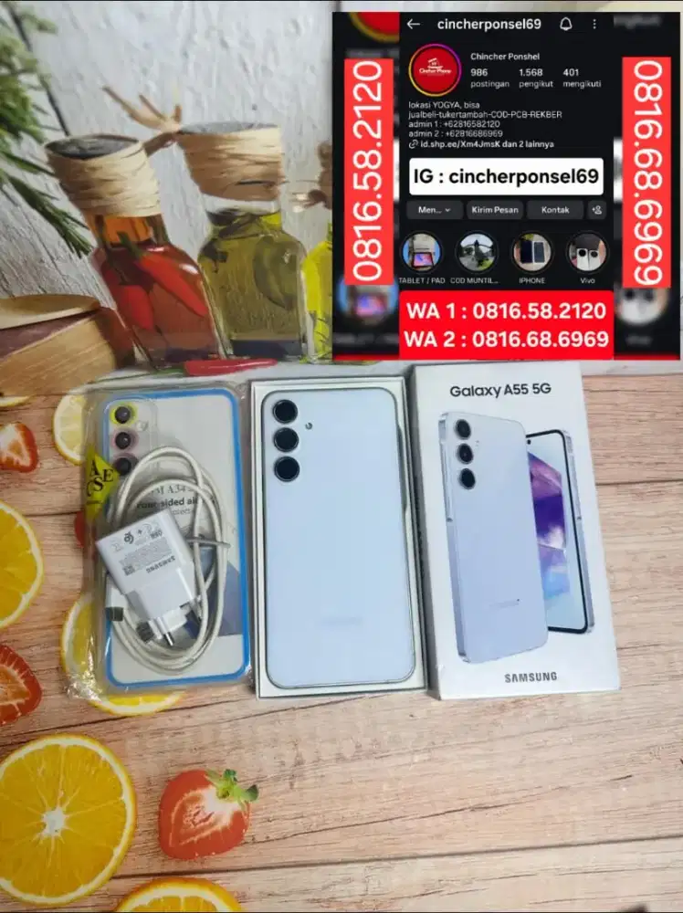Jual hp samsung A55 5g 12/256 likenew istimewa free ADAPTOR n case