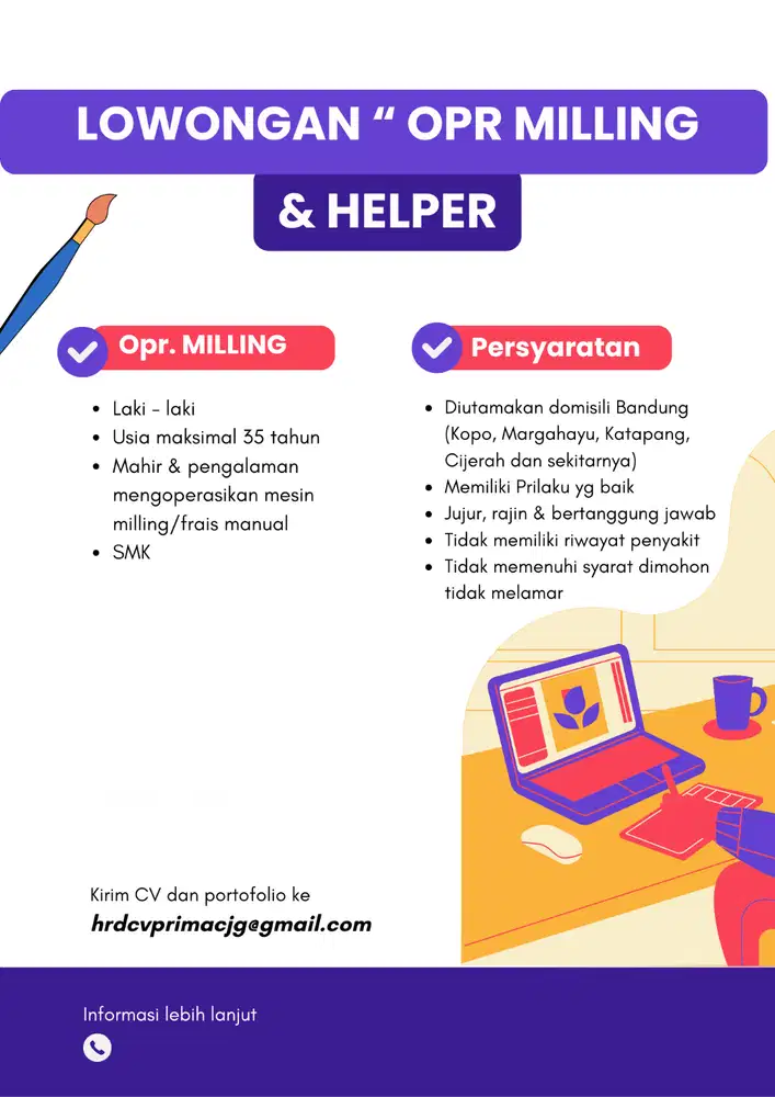 Segera Opr. Milling/Frais Pengalaman