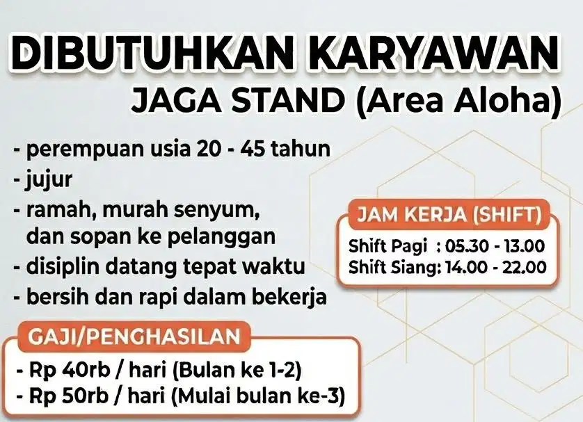 Karyawan jaga stand area aloha