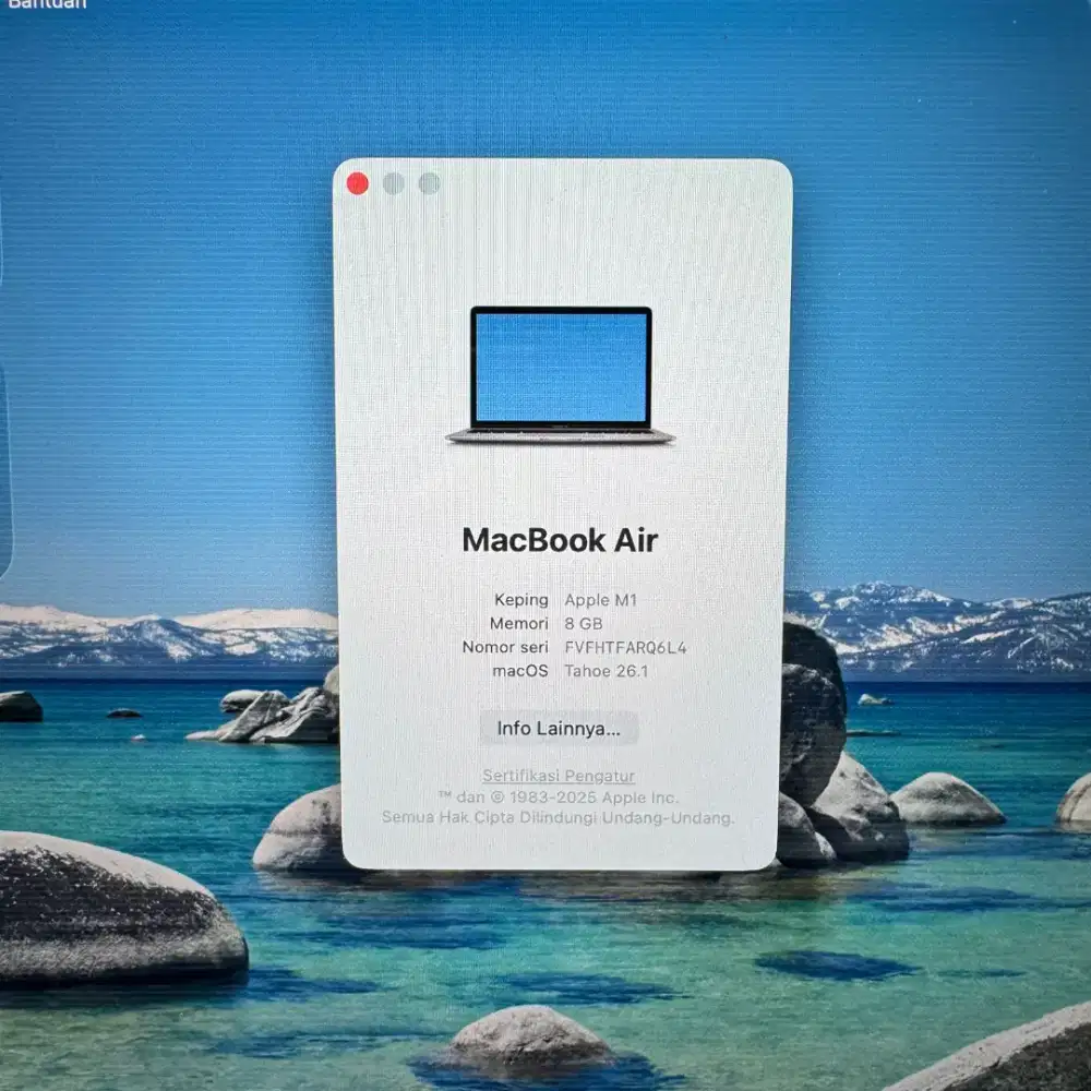 Macbook Air M1 Ram 8 Ssd 256 Layar 13 inch space Grey Full set