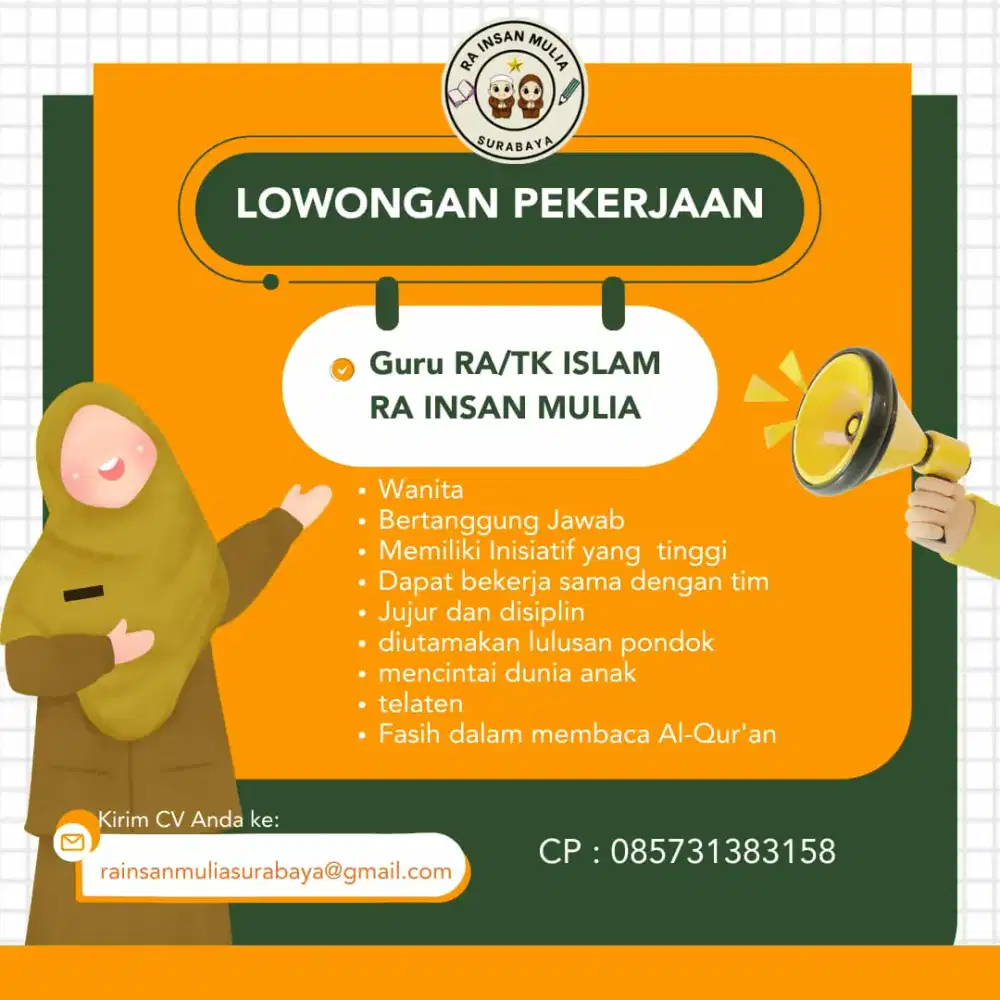 Dibutuhkan Guru RA/TK/PAUD Islam