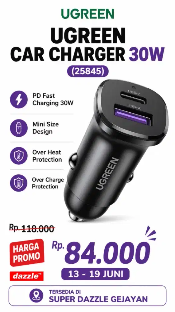 UGREEN CAR CHARGER 30W (25845)
