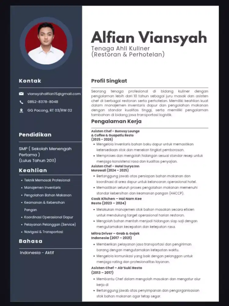 Cari part time/ freelance Cook