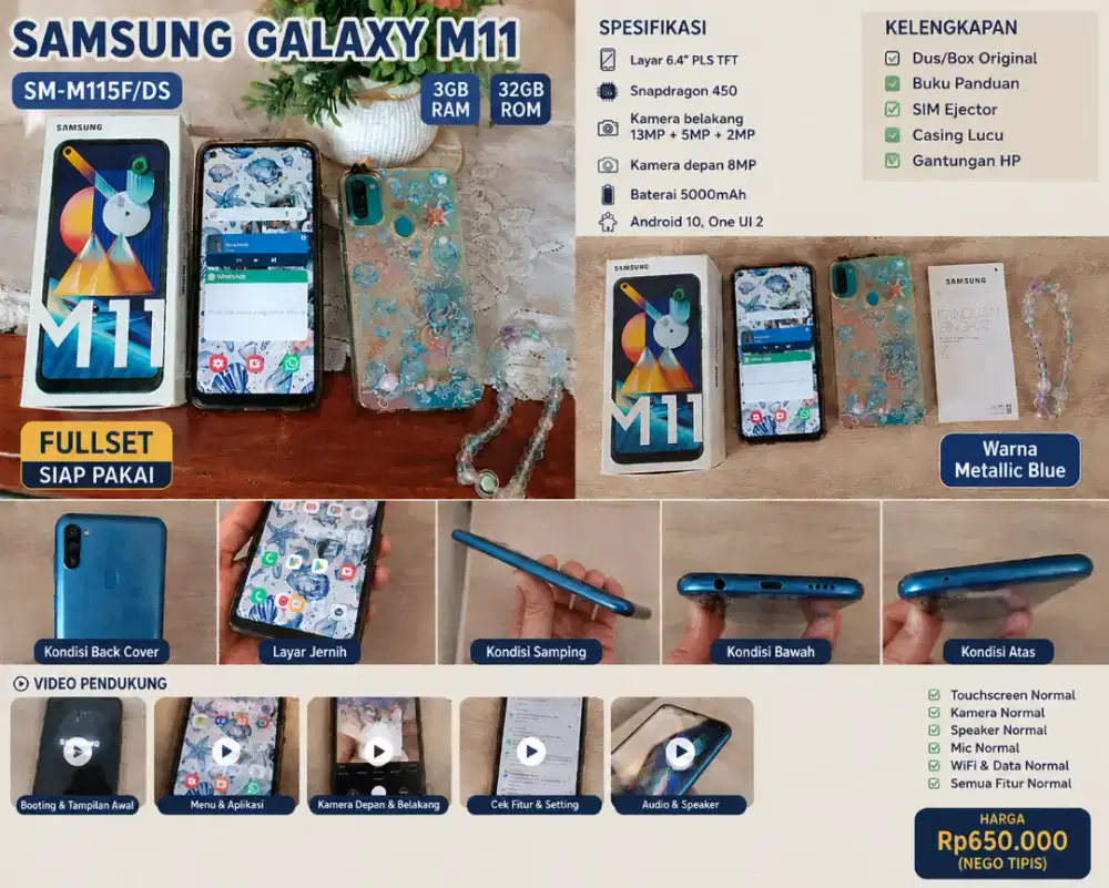 Samsung Galaxy M11 (SM-M115F/DS) 3/32GB Fullset Siap Pakai