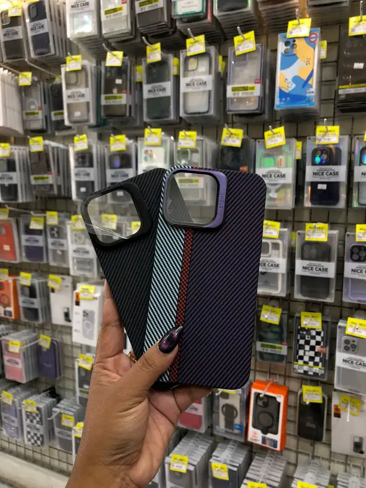 Carbon Fiber Hard PC With Stand Window Lens iPhone 14 Pro Max