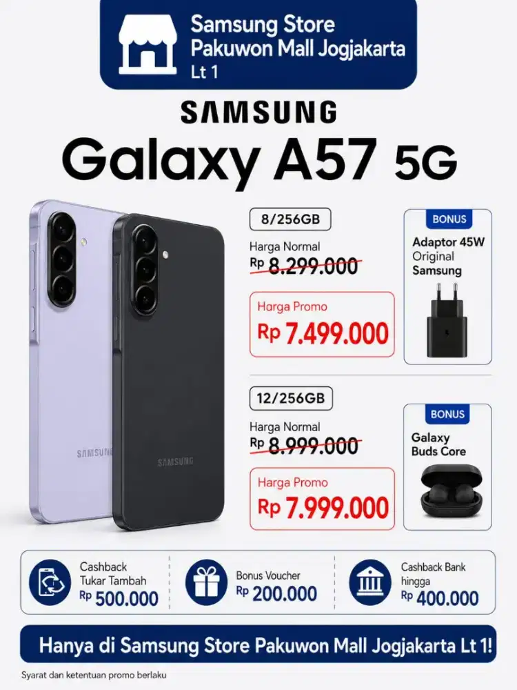 PROMO SAMSUNG galaxy A57(12/256) cashback hingga 1.450