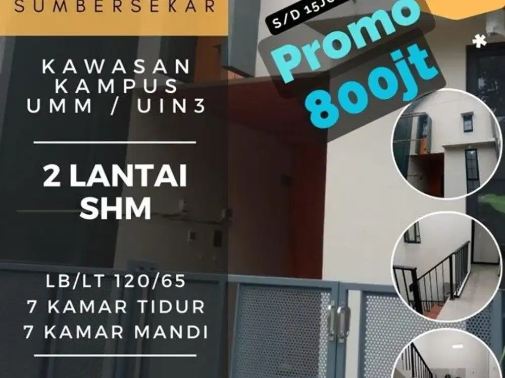 Kos ready dijual di kawasan UMM UIN Arrahmah 7KT+KMDalam promo 800jt furnished