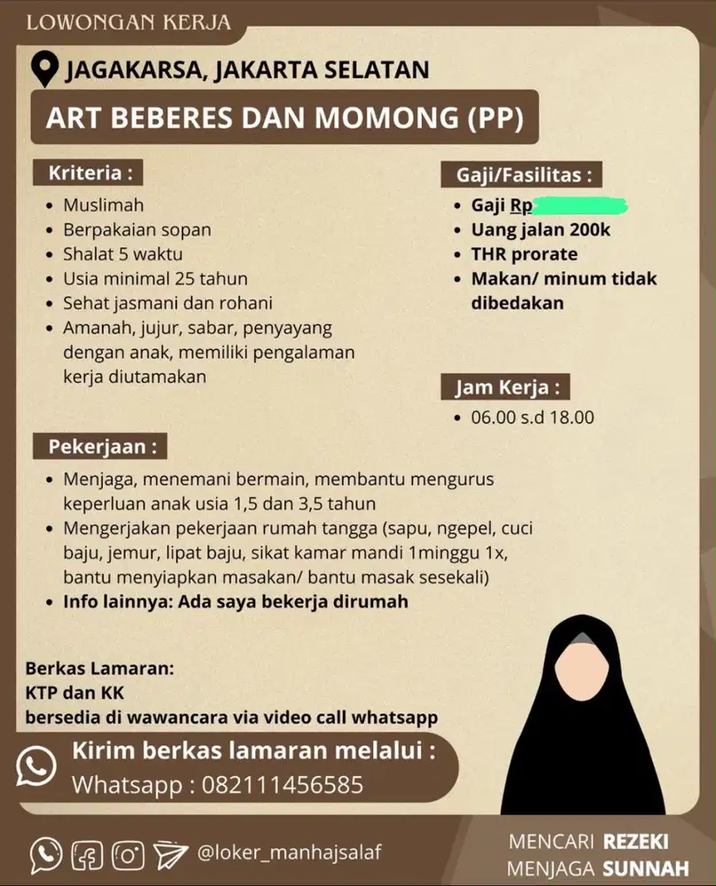 Cari ART Beberes & Momong Jagakarsa