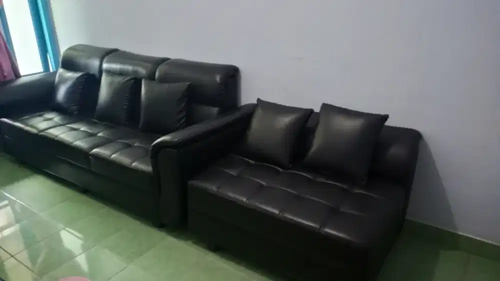 Jual sofa L kulit sintetis