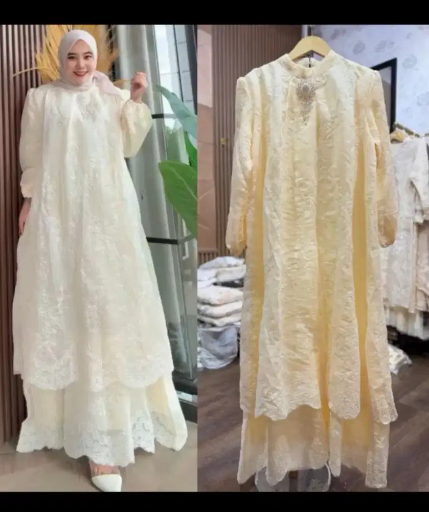 Gamis brukat butter yellow