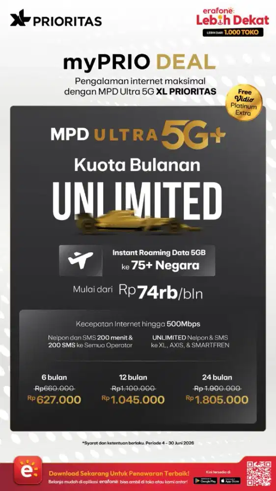 XL PRIORITAS ULTRA 5G+ KUOTA UNLIMITED 6 BULAN