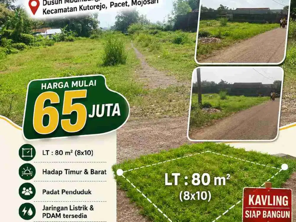 21 Unit Tanah Kavling Pekarangan Murah siap Bangun di Dusun Mbumbang, Desa Payung Rejo, Kecamatan Kutorejo, Pacet, Mojosari