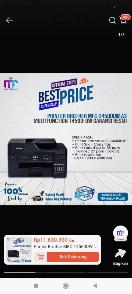 PRINTER BROTHER A3 MFC T4500DW