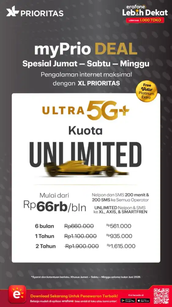 XL PRIORITAS ULTRA 5G+ KUOTA UNLIMITED 6/12/24 BULAN PROMO JUSAMI
