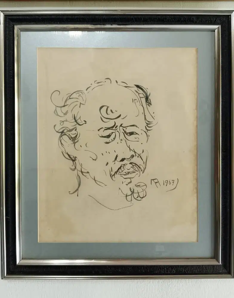Affandi 2 sketsa original ink on paper '67 & '75
