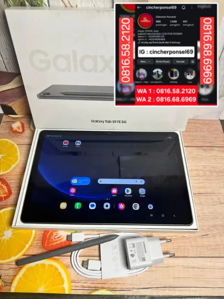 Tab SAMSUNG TAB S9 fe 5g likenew bisa SIM grns resmi fullset original
