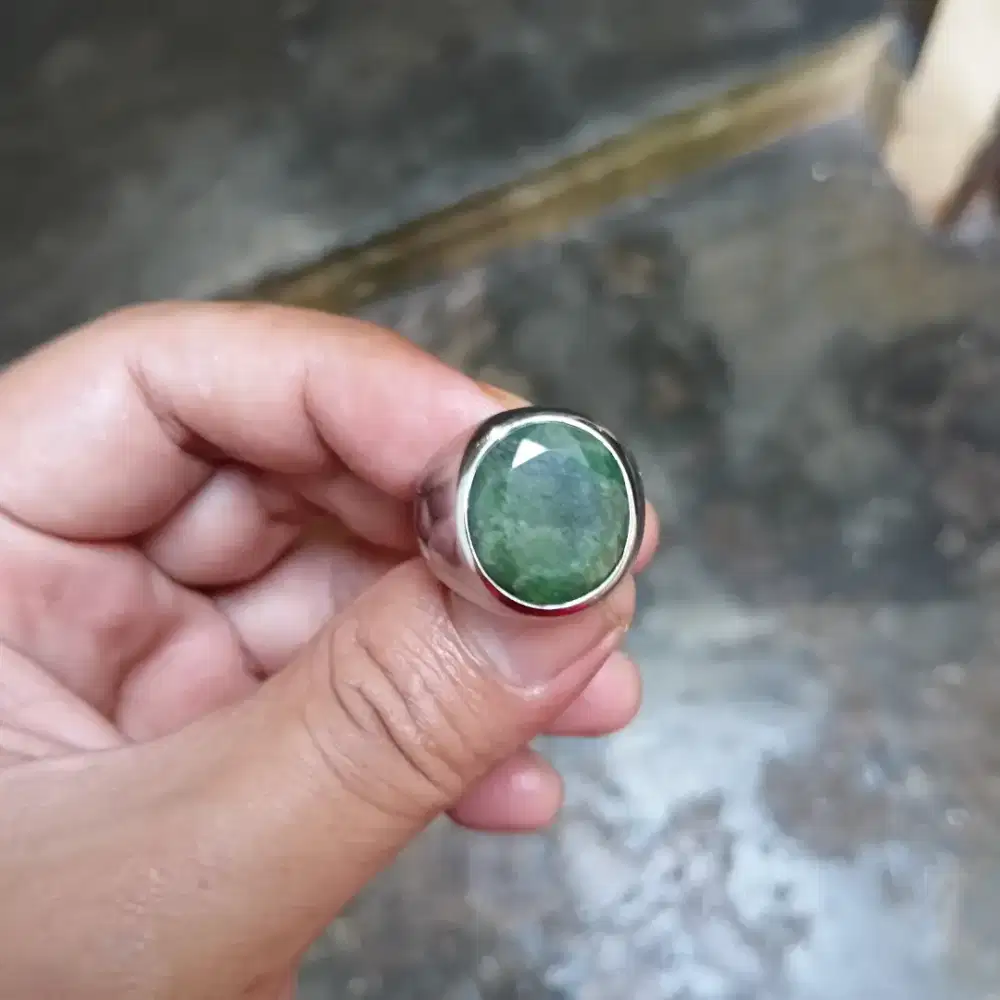 Cincin perak batu jamrud zamrud emerald beryl brazil