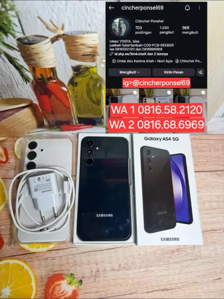 Jual hp siap pakai samsung A54 5g 8/256 mulus free ADAPTOR n case