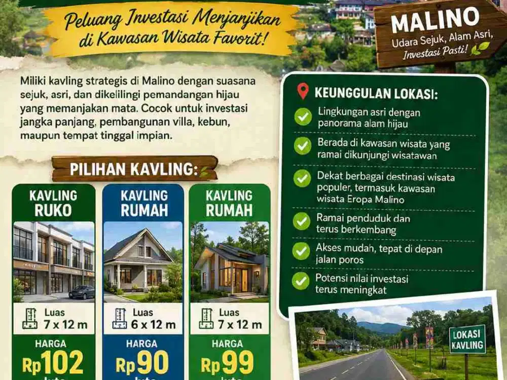 KAVLING MURAH MALINO DEKAT KAMPOENG EROPA & THE RIVER