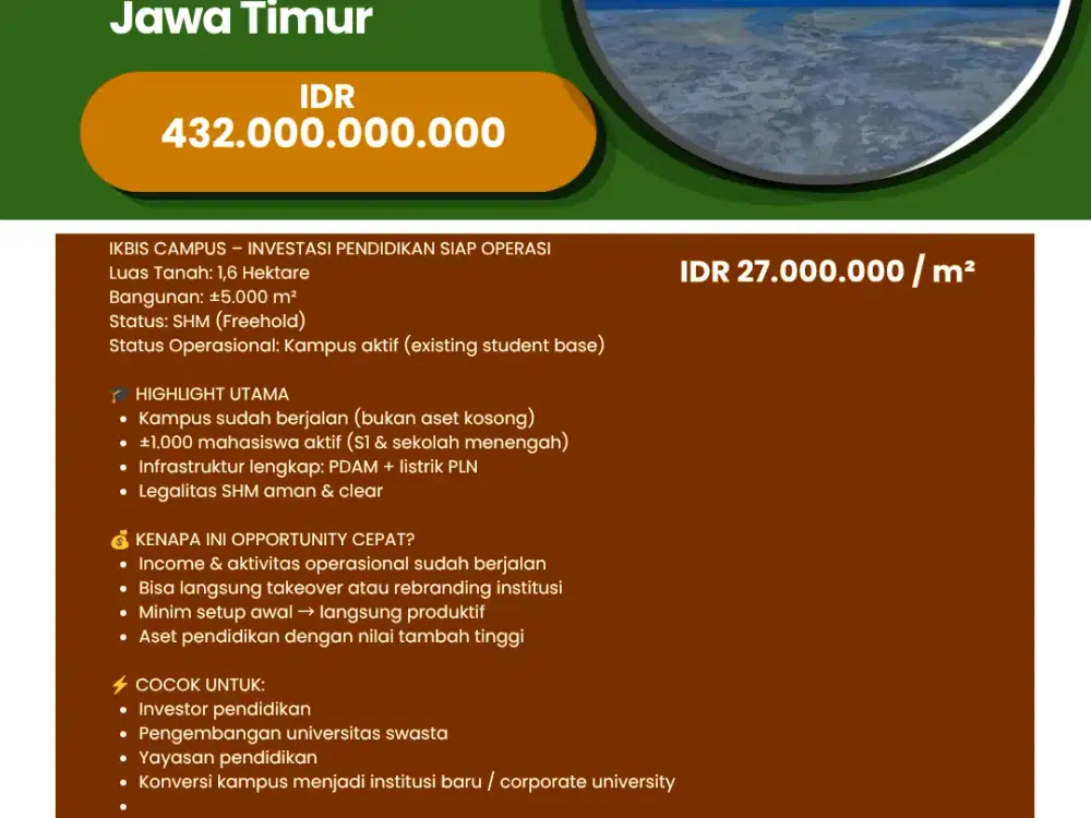 Dijual / For  Sale Lahan Merr 1.6 Ha Surabaya Timur Jawa Timur