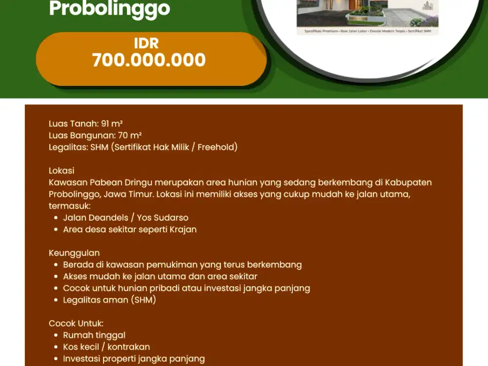 Dijual Rumah Callista Pabean - Dringu Probolinggo