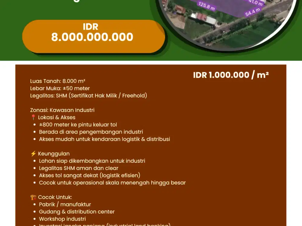 Dijual  / For Sale Tanah 8000 Meter Bandar Kedungmolyo Jombang-Jawa Timur