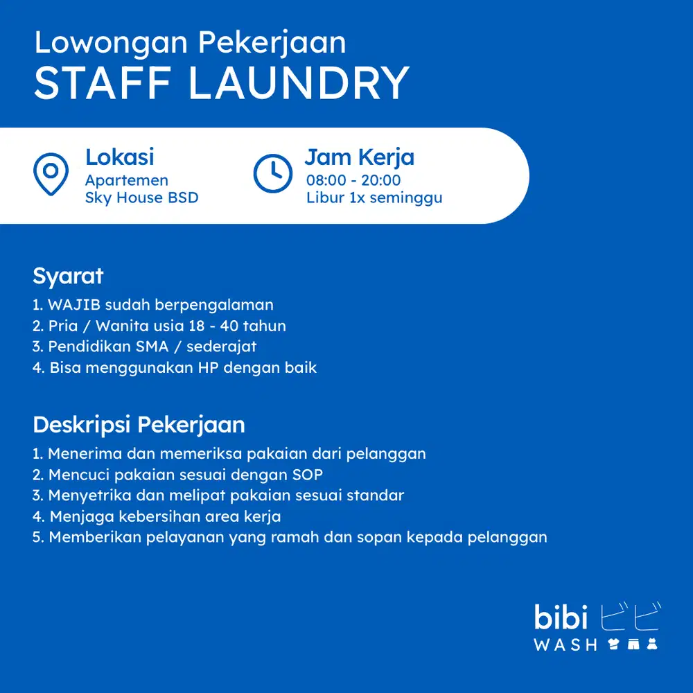 Lowongan Kerja - Staff Laundry