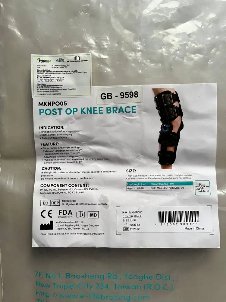 Brace Knee Pasca Operasi ACL & Kruk Komplet