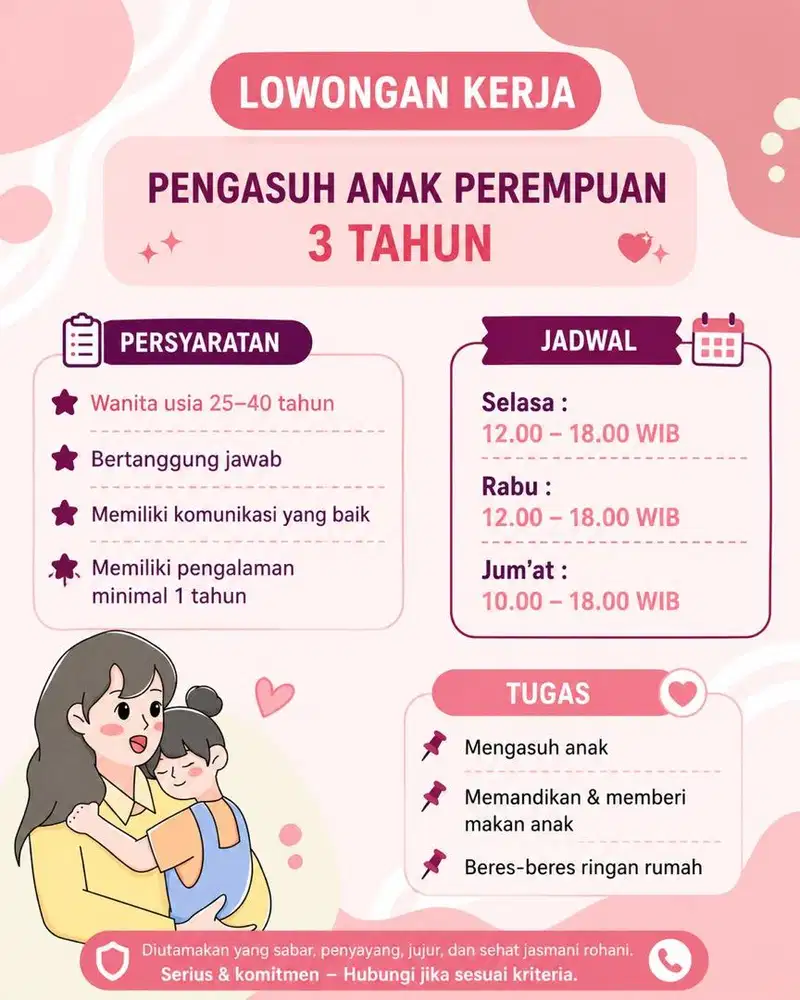 Di Cari Part Time Pengasuh Anak