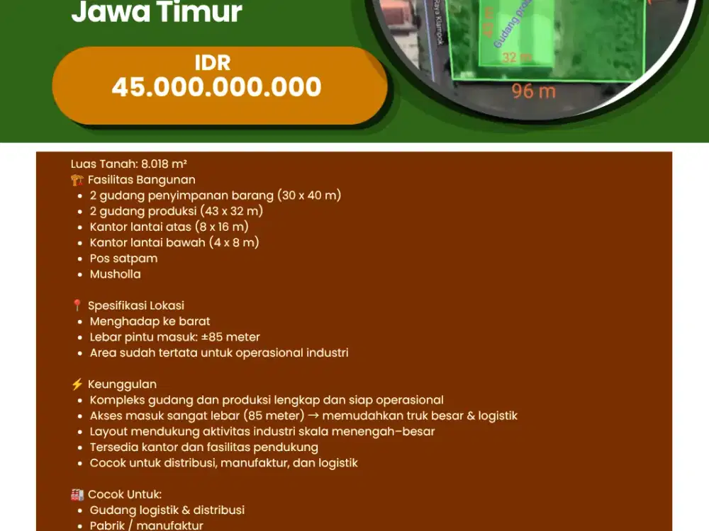 Dijual / For Sale Tanah & Bangunan  Gresik  Jawa Timur