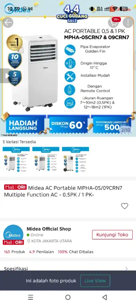 AC portable Midea 1/2 PK