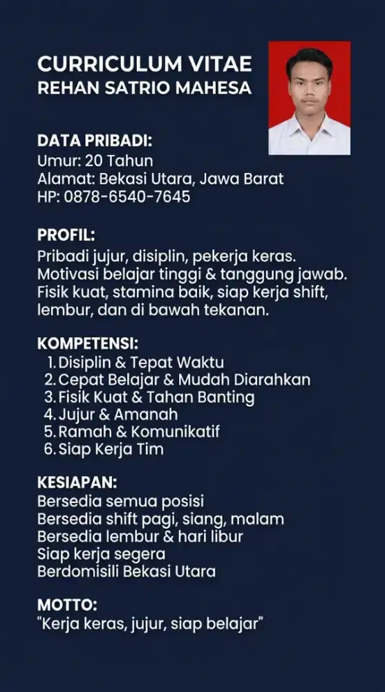 Saya ingin melamar kerja apapun saya kerjakan