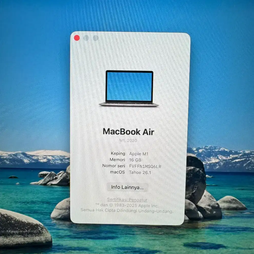 Macbook Air M1 13 Inch Ram 16 Ssd 512 lengkap full set Space Grey