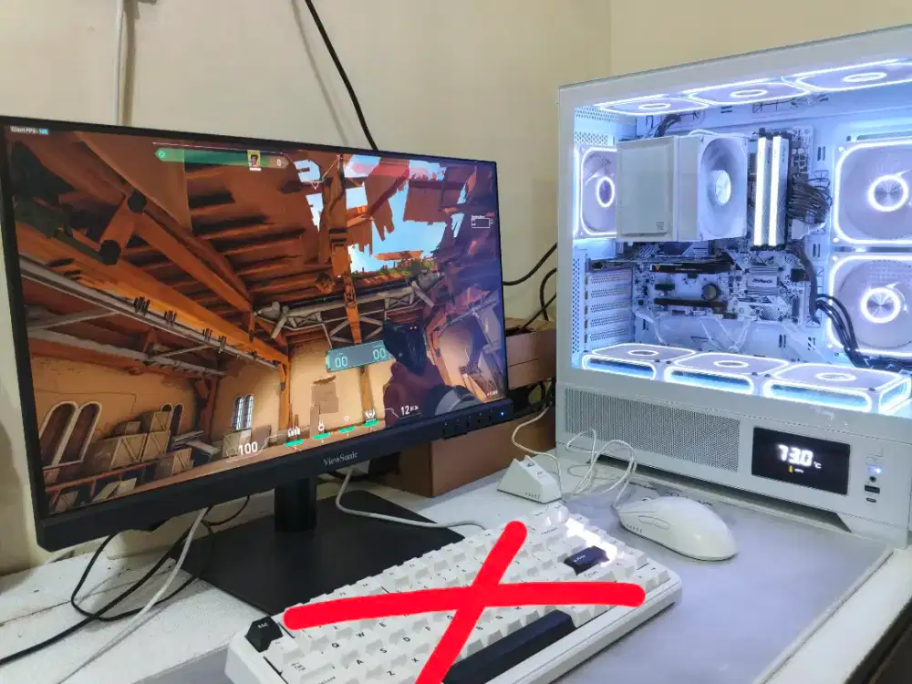 Jual Cepat Full Set PC Gaming Full White + Monitor 100Hz + Mouse