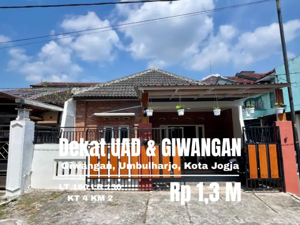 Rumah luas Strategis dekat Terminal GIWANGAN Umbulharjo kodya