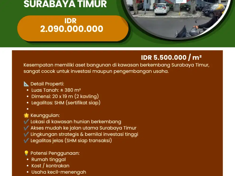 DIJUAL BANGUNAN STRATEGIS  MEDAYU RUNGKUT SURABAYA TIMUR