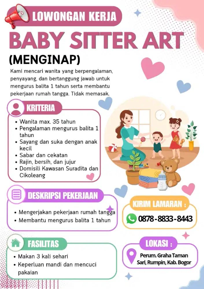 Dicari ART dan Baby Sitter/Nanny (Menginap)