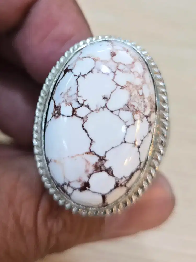Natural Pirus Putih Ceplok Turquoise Ring Koin