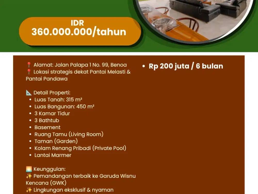 DISEWAKAN COFFEA VILLA  NUSA DUA - BALI