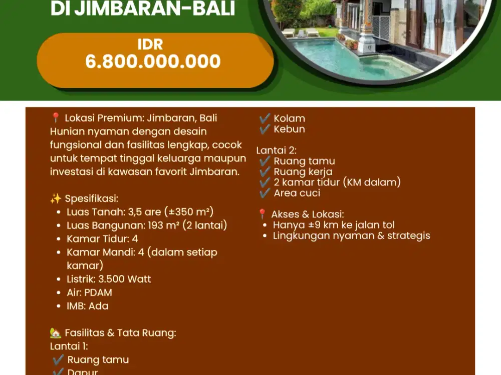 dijual RUMAH MEWAH  2 LANTAI  DI JIMBARAN-bali