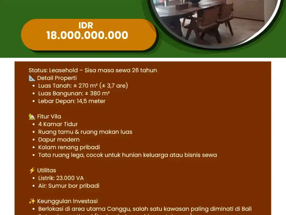 Dijual  vila Mewah Canggu-bali