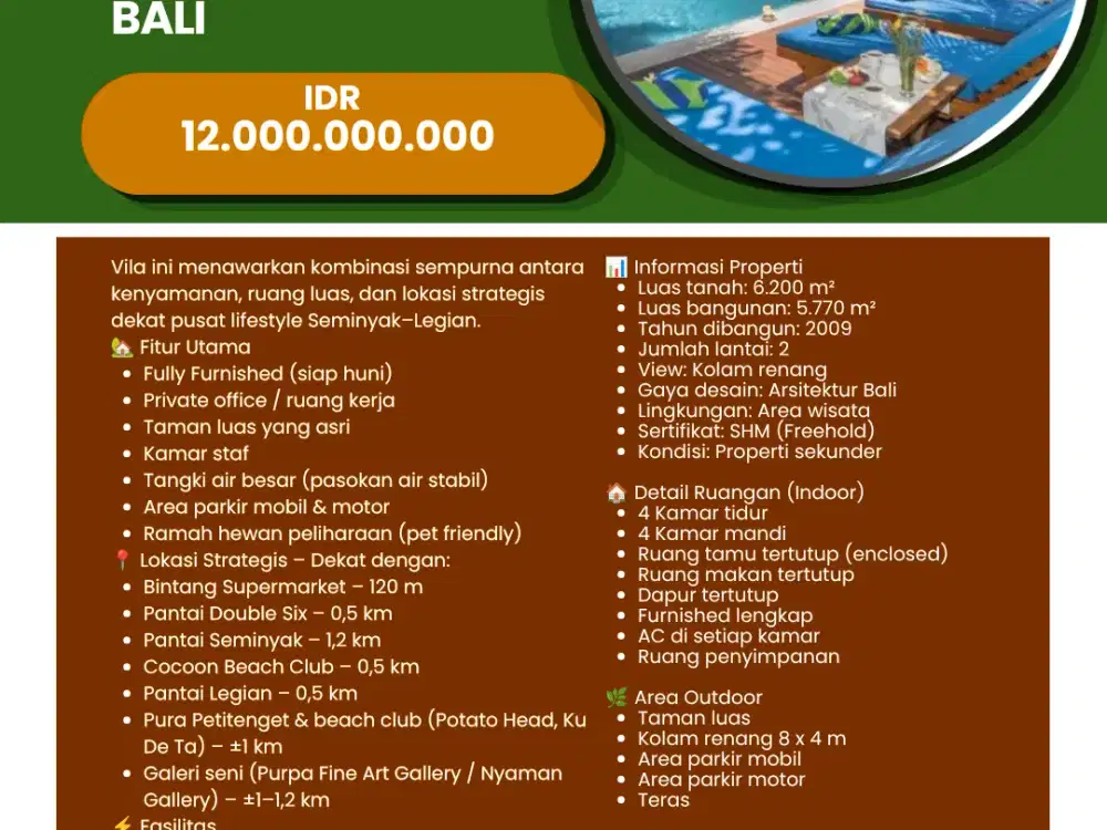 dijual villa seminyak freehold bali