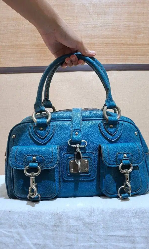 Vintage Satchel Bag (Preloved) Turquoise Genuine Pebbled Leather M J