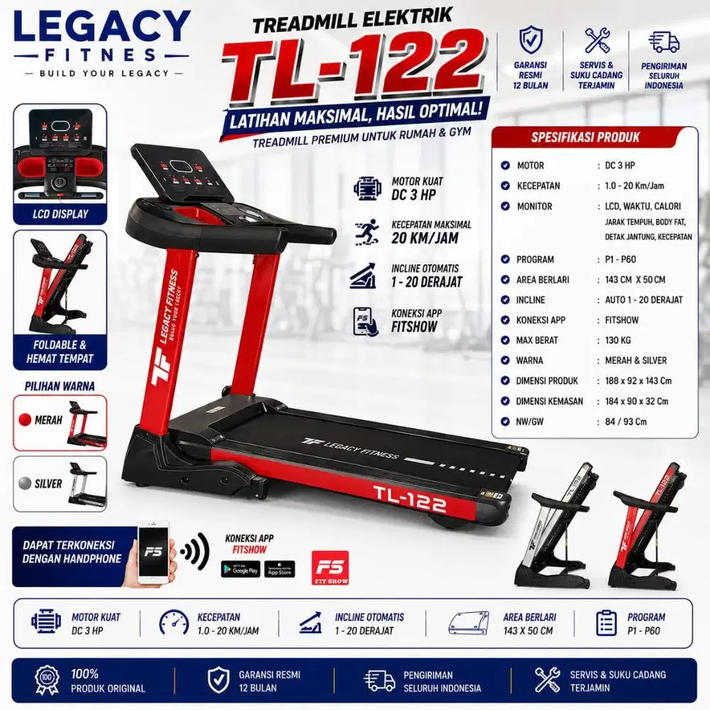 Treadmill elektrik TL-122 Auto Incline kapasitas 130kg
