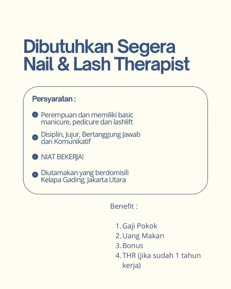DIBUTUHKAN SEGERA NAIL THERAPIST