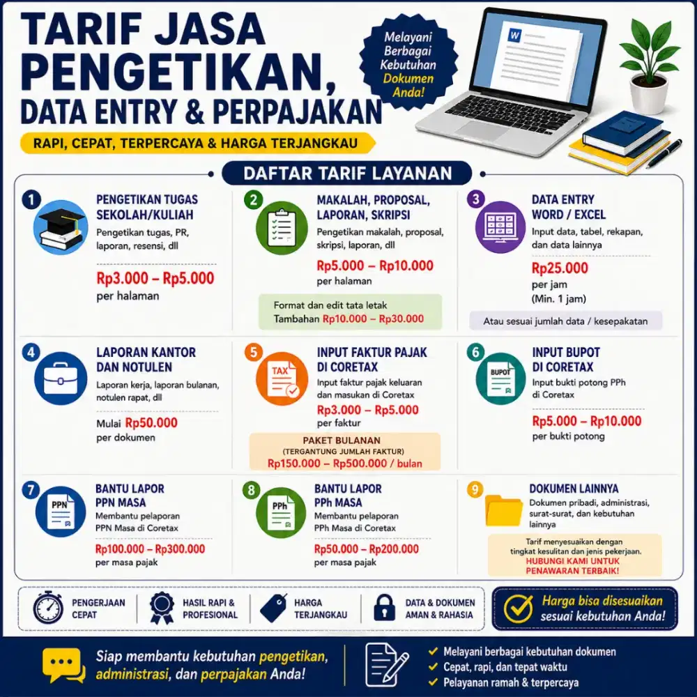 Jasa Pengetikan, Data entry, dan Perpajakan