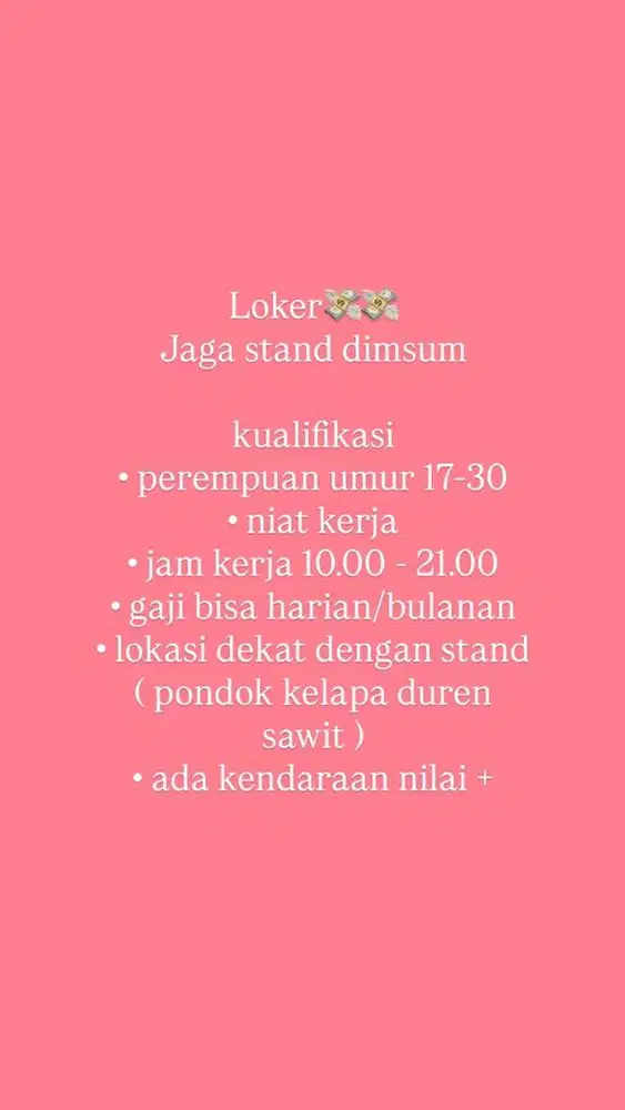Loker jaga stand dimsum