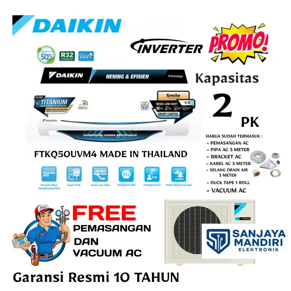 DAIKIN AC Split 2 PK THAILAND FTKQ50UVM4 R32 JetCool AUTO Clean Filter