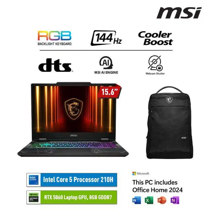 MSI CYBORG 15 CORE 5 210H RTX5060 16GB 512GB 15.6FHD 144HZ W11 OHS24